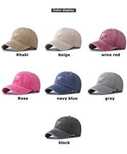 Muestra de colores de gorras de béisbol de algodón lavado con bordado a mano en siete tonos