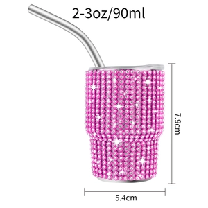 Pink rhinestone 3oz mini tumbler dimensions showing 7.9cm height and 5.4cm width