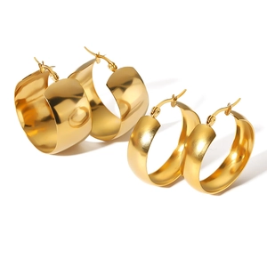 Edelstahl Creolen 18K Vergoldet Breit Dick Geometrisch Minimalistisch Mode Statement Schmuck Damen Herren