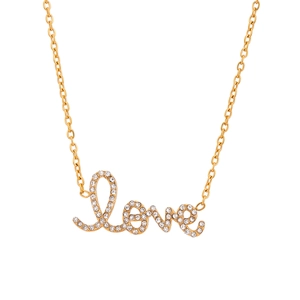 Elegant 18k gold plated stainless steel Love pendant necklace with sparkling crystals