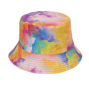 Colorful 3D tie-dye bucket hat for summer sun protection featuring vibrant watercolor prints