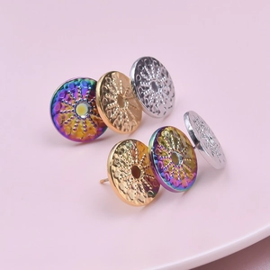 Detailed view of 304 stainless steel round stud earrings with dotted textured patterns