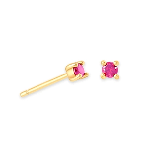 Vue détaillée de puces d'oreilles en argent S925 doré avec zircon rose et serti à quatre griffes