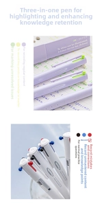 Detail of 0.5mm 3-in-1 retractable gel pen showing multi-color switching mechanism