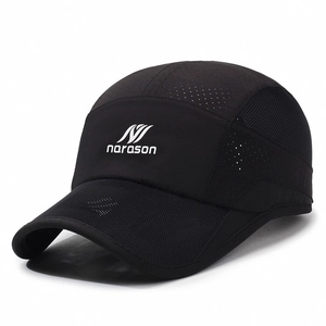 Quick-dry black mesh sports baseball cap with narason logo and reflective brim details