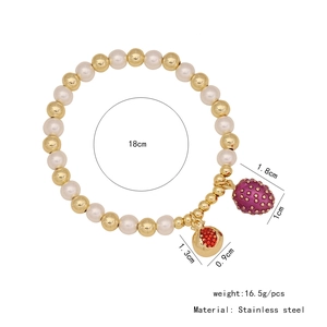 Detailed dimension guide for strawberry beaded bracelet with pearls and stainless steel