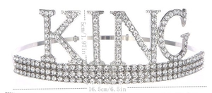 Detail view of silver King crown with dimensions 5cm height and 16.5cm diameter