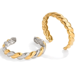 Luxurious gold and two-tone stainless steel twisted open bangle bracelets for women