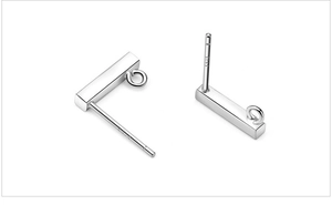 Close-up of S925 sterling silver bar earring post with ring for DIY jewelry making