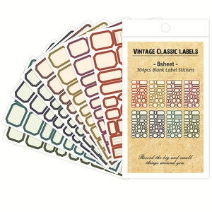 Detailed view of 304pcs vintage blank label stickers with colorful borders for DIY crafts