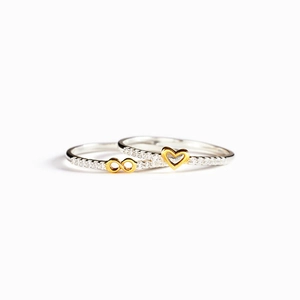 Minimalist S925 sterling silver rings with infinity and heart symbols in gold