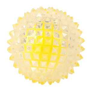 Durable yellow spiky rubber ball toy for dog teeth cleaning and interactive fetching play