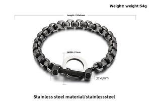Detailed size specifications of the vintage stainless steel curb chain bracelet with toggle clasp
