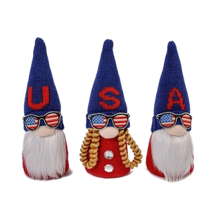Three-piece American Independence Day gnomes set in red white blue with USA letters