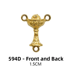 Macro detail of 1.5cm golden chalice charm with embossed relief for DIY jewelry