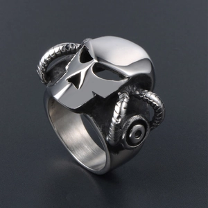 Skull Ram Horn Ring Titanium Steel Punk Gothic Mechanical Mask Jewelry For Men