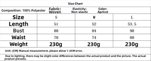 Detailed size chart for off-shoulder top and trousers set with fabric specifications