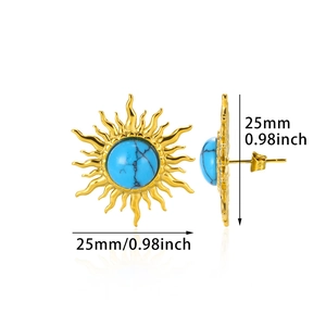 18k gold-plated stainless steel sunburst earrings featuring turquoise inlay with dimensions