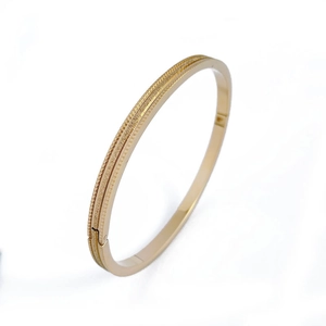 Minimalist 18k gold plated stainless steel bangle with frosted and polished dual finish