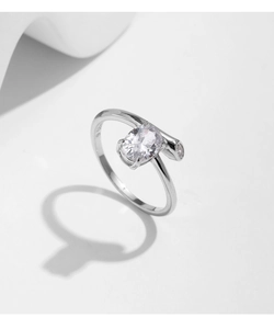 Macro shot of S925 sterling silver ring with oval cubic zirconia and hallmark details