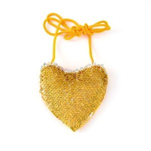 Cute yellow heart-shaped sequin crossbody bag with a braided shoulder strap for girls