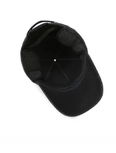 Detail of warm winter baseball cap featuring plush ear flaps and elastic inner band