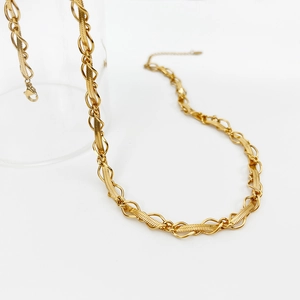Minimalist 18k gold plated stainless steel snake chain and link necklace for women