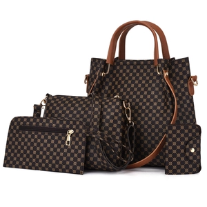 Tote Handbag Crossbody Bag Clutch And Card Holder PU Leather Vintage Monogram Print For Women Daily Use