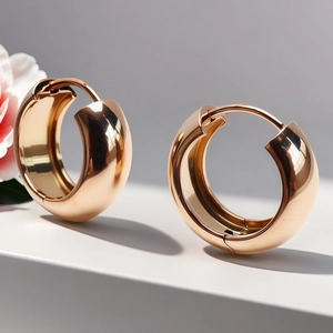 Chunky Hoop Earrings 316L Stainless Steel 14K Gold Plated Polished Round Huggie Ear Buckle Vintage Style For Women Men