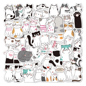 Collection of various cute cartoon cat stickers with waterproof PVC material and white edges
