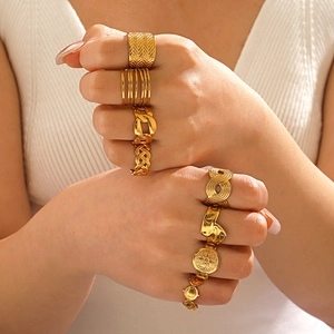Irregular Geometric Open Rings For Women Stainless Steel Gold Plated Adjustable Line Cross Minimalist Fashion Jewelry