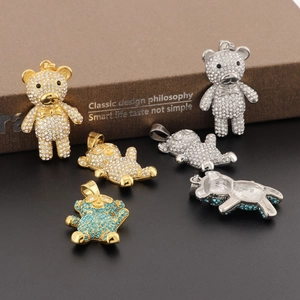Hiphop panda bear pendants with rhinestones in silver and gold tones for kids