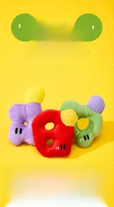 Detail of colorful alphabet plush dog toys with squeaker feature for interactive play