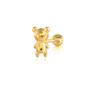Polished S925 sterling silver golden teddy bear stud earring with screw-back closure