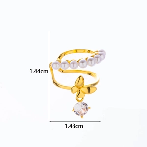 Detail view of gold butterfly ear cuff with pearls and cubic zirconia dimensions