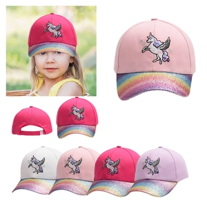 Kids unicorn baseball cap with rainbow sequins and embroidery in four different colors
