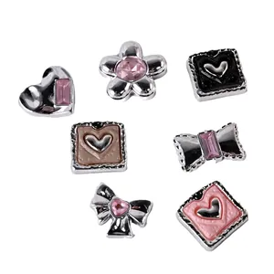 DIY Y2K silver plated metal charms set featuring butterfly, heart and floral designs