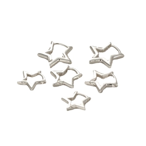 Set of 6 silver star-shaped hoop earrings with minimalist polished metallic finish