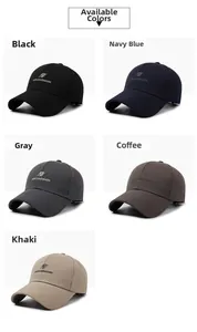 Detail view of five baseball cap colors with 3D embroidery on quality cotton fabric