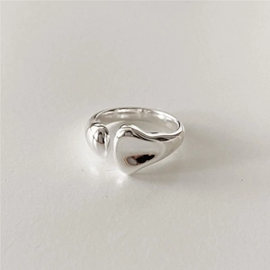 Minimalist 925 sterling silver open ring with irregular fluid melting design and polished finish