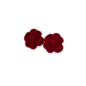 Elegant deep red flocked rose flower stud earrings with vintage floral design