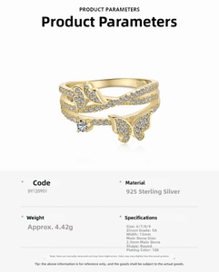 Detailed view of the S925 silver double butterfly ring with 5A grade zircon paving