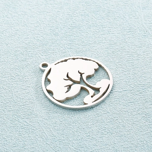 Round hollow tree of life pendant in polished stainless steel for necklace diy making