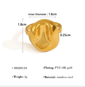 Detaillierte Größenparameter des 18K vergoldeten Edelstahlrings mit Maßangaben