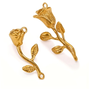 3D rose flower pendants in 18K gold plated stainless steel for DIY jewelry making