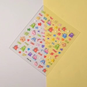Autocollants 3D avec monstres colorés et textes positifs pour décoration d'ongles DIY
