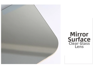 Detail of high-definition mirror glass with smooth rounded corners and clear reflection