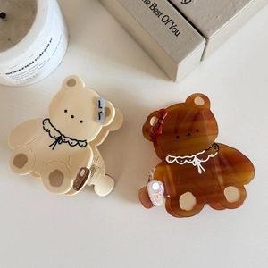 Pinces à cheveux ours mignonnes en acétate crème et ambre avec nœud pour la coiffure