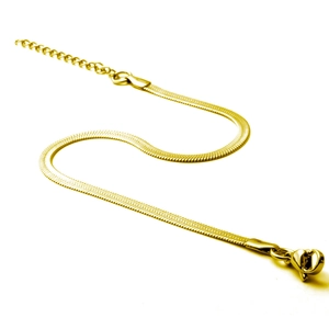 18K gold plated flat herringbone chain bracelet with lobster clasp and extension link