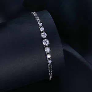 925 Sterling Silver bracelet with dual layer chain and sparkling gradient zircon stones